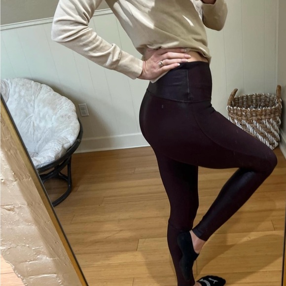 Women's High-Waisted Burgundy Leggings - Picture 1 of 5